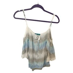River + Sky Blue, Cream and Gray Tie-Dye Cold-Shoulder Camisole
